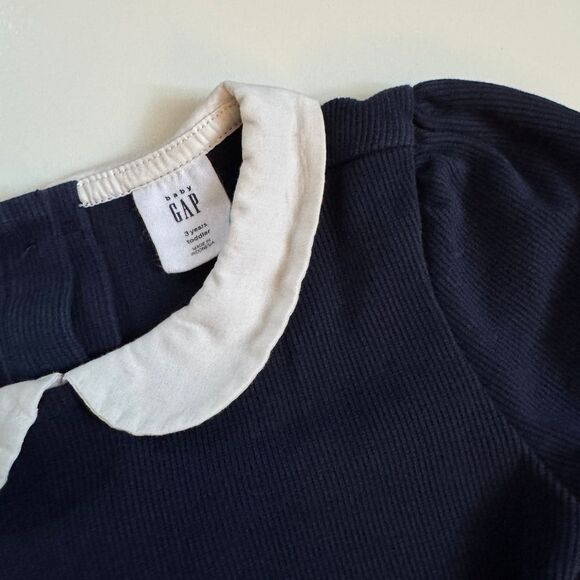 Baby Gap Navy Blue Ribbed Peter Pan Collared Top 3T - Picture 3 of 4